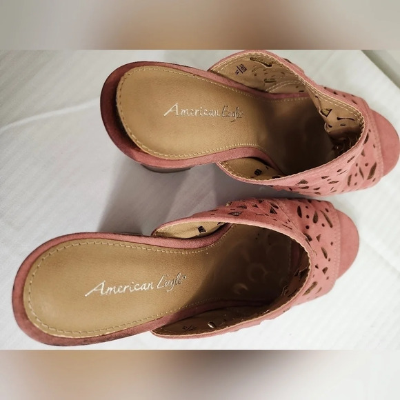 American Eagle Cutout Suede Open Toe Mules Pink Size‎ 7.5 - Picture 7 of 8